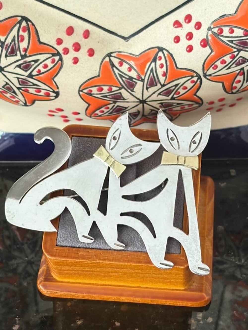 Vintage Taxco Two Trees Sterling Silver Cat Brooch Mexico Juan Sandoval Vázquez - Picture 7 of 8